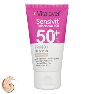 کرم ضد آفتاب رنگی ویتالیر SPF50+ مدل سنسی ویت محافظ UVA ،UVB، مناسب پوست حساس حجم 40 میلی‌لیتر